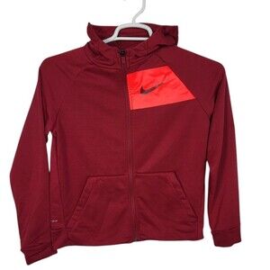 NIKE Dri-Fit Kids Burgundy Red Zip-Up Hoodie Sweatshirt Sweater Size Large